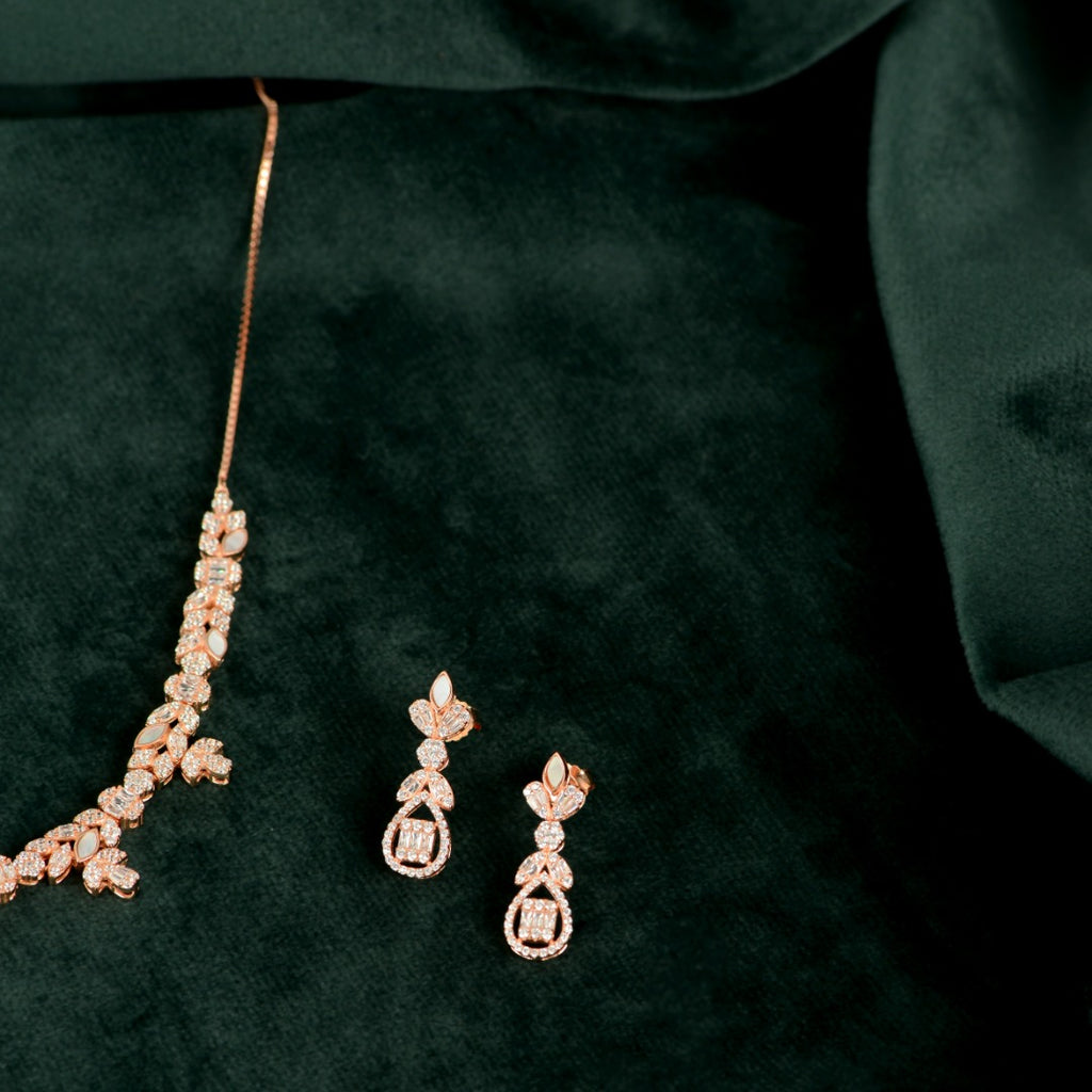 Rose Gold Baguette Floral Set