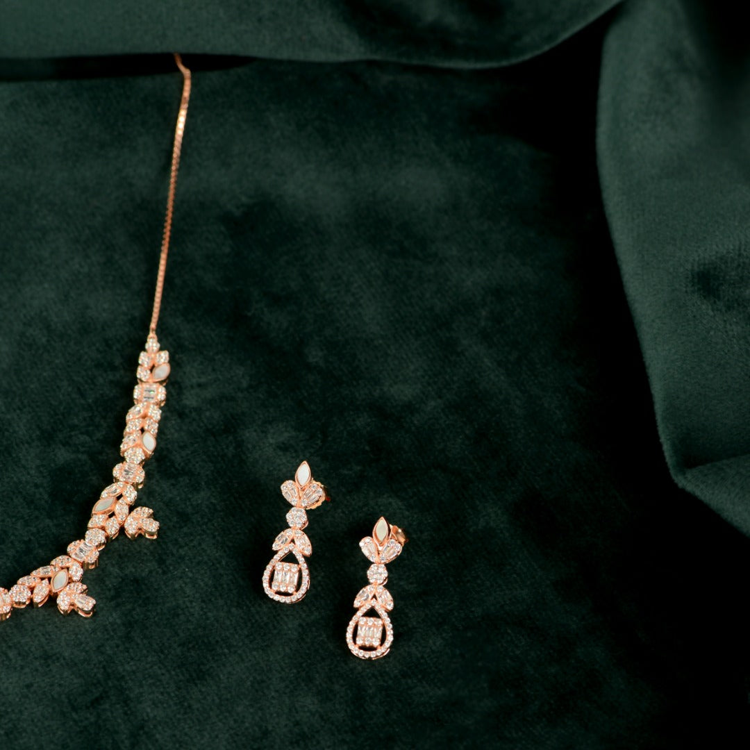 Rose Gold Baguette Floral Set