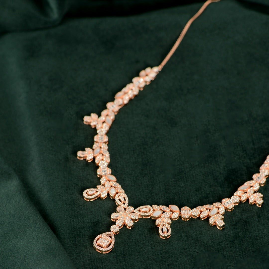 Rose Gold Baguette Floral Set