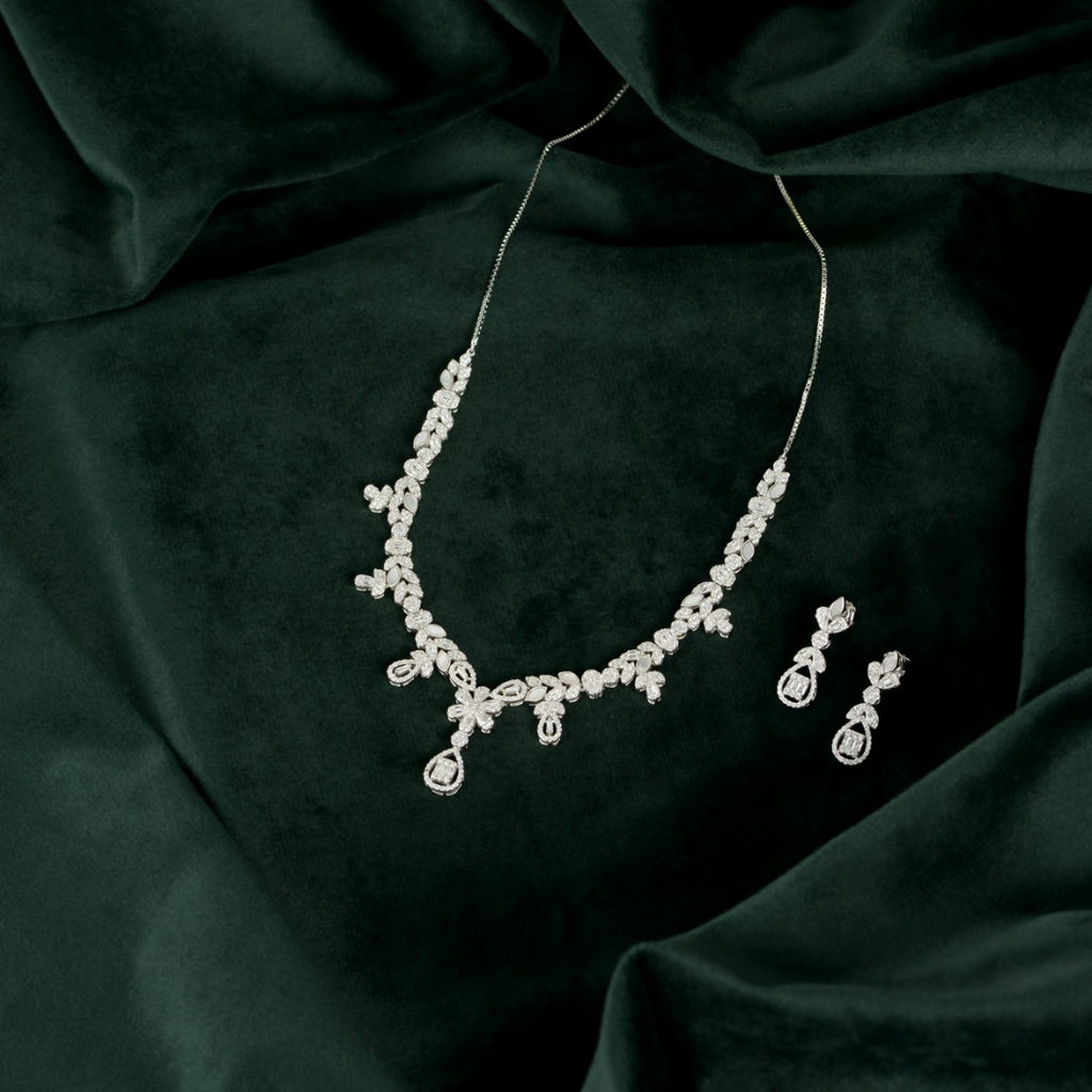 Silver Baguette Floral Set