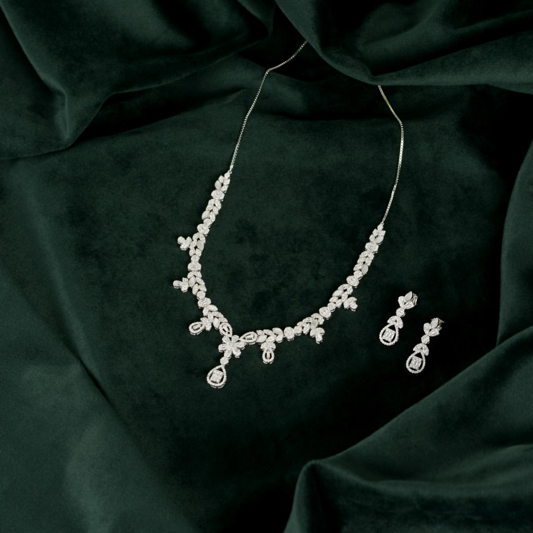 Silver Baguette Floral Set