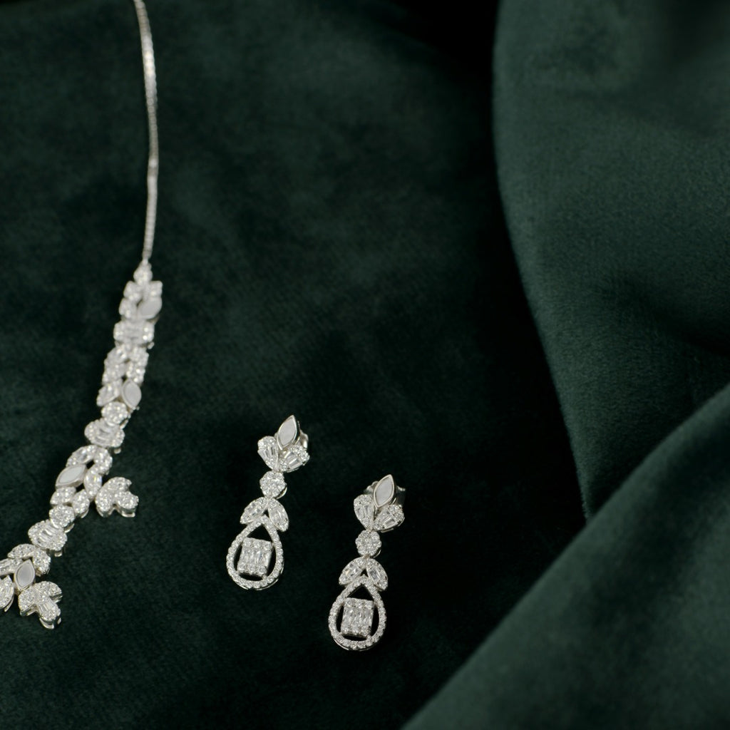 Silver Baguette Floral Set