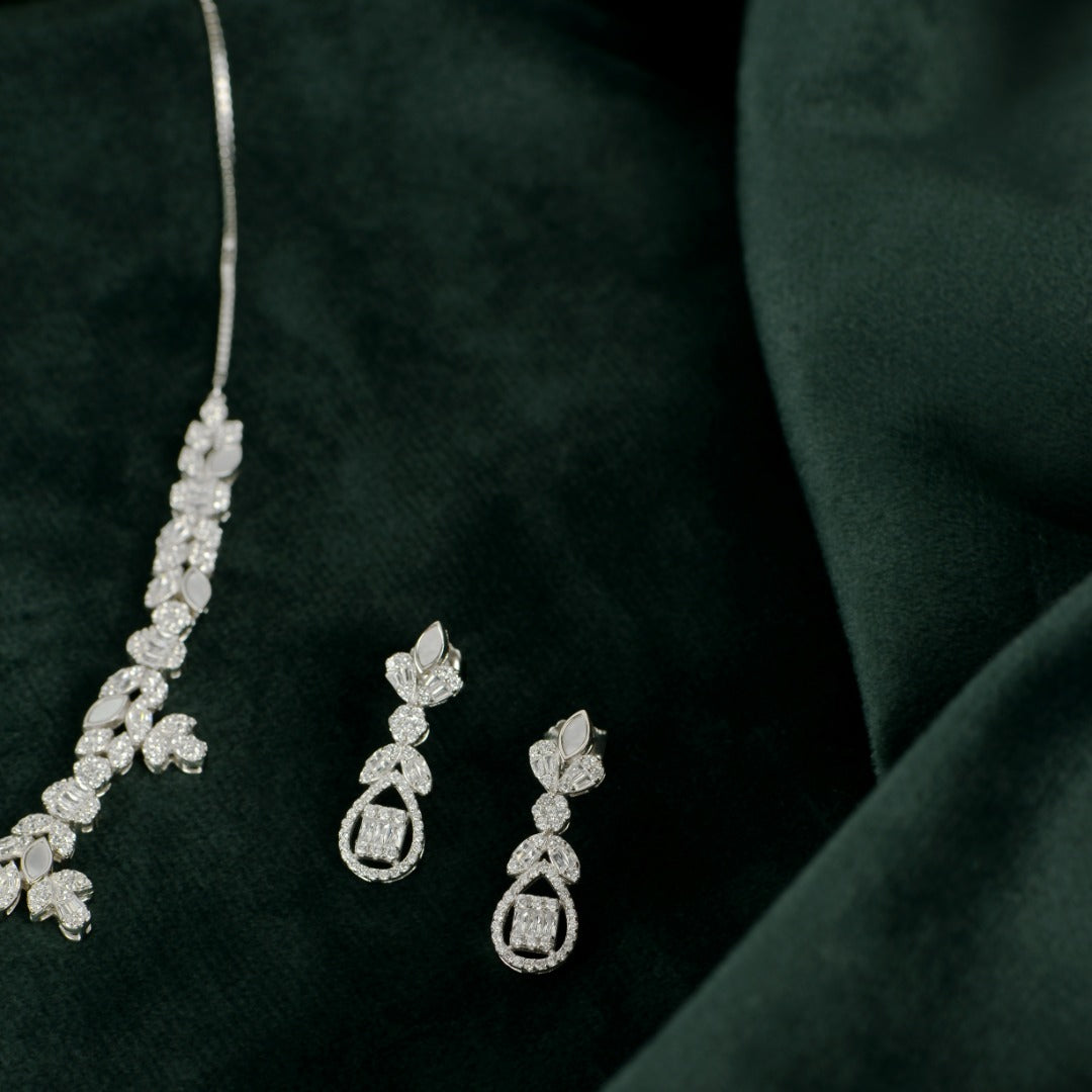 Silver Baguette Floral Set