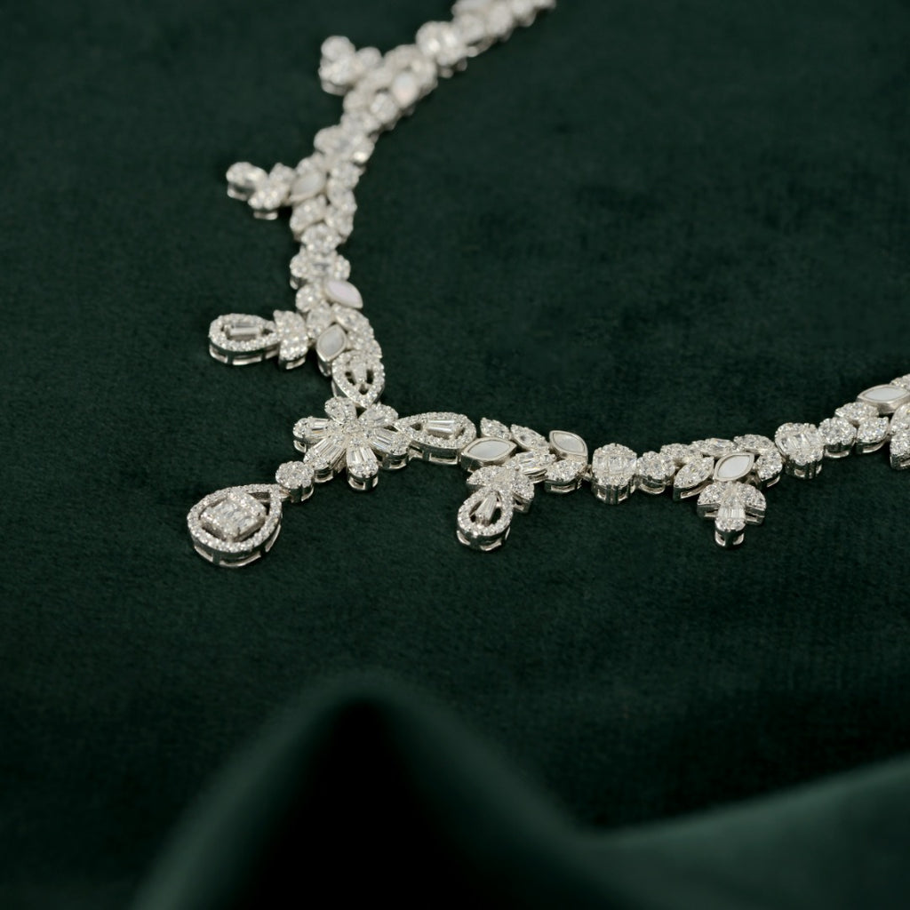 Silver Baguette Floral Set