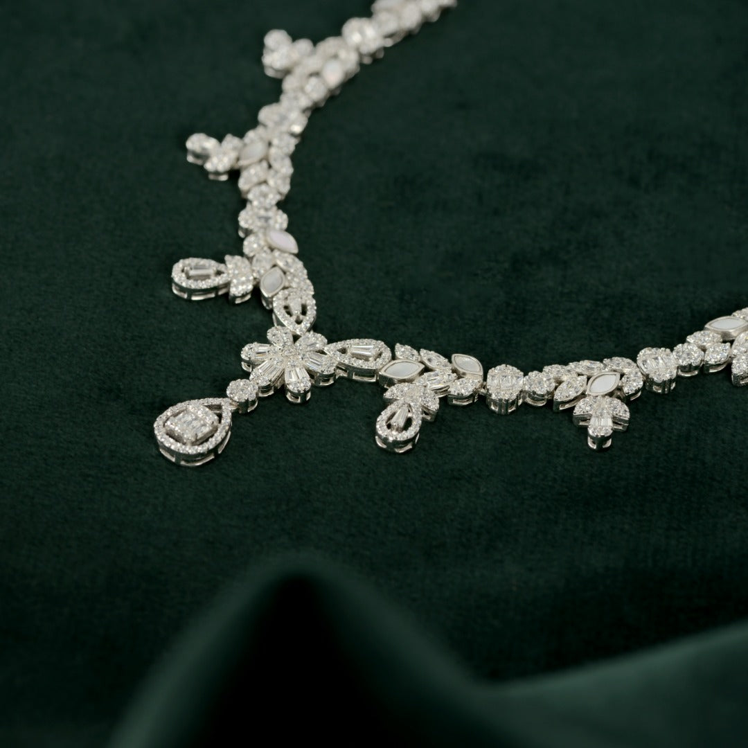 Silver Baguette Floral Set