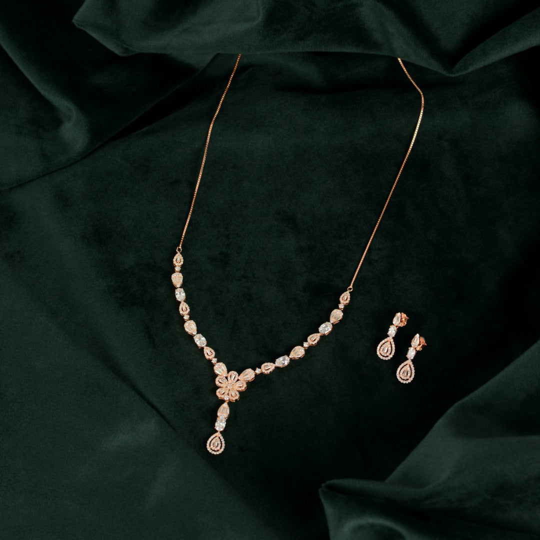Rose Gold Floral Drop Set