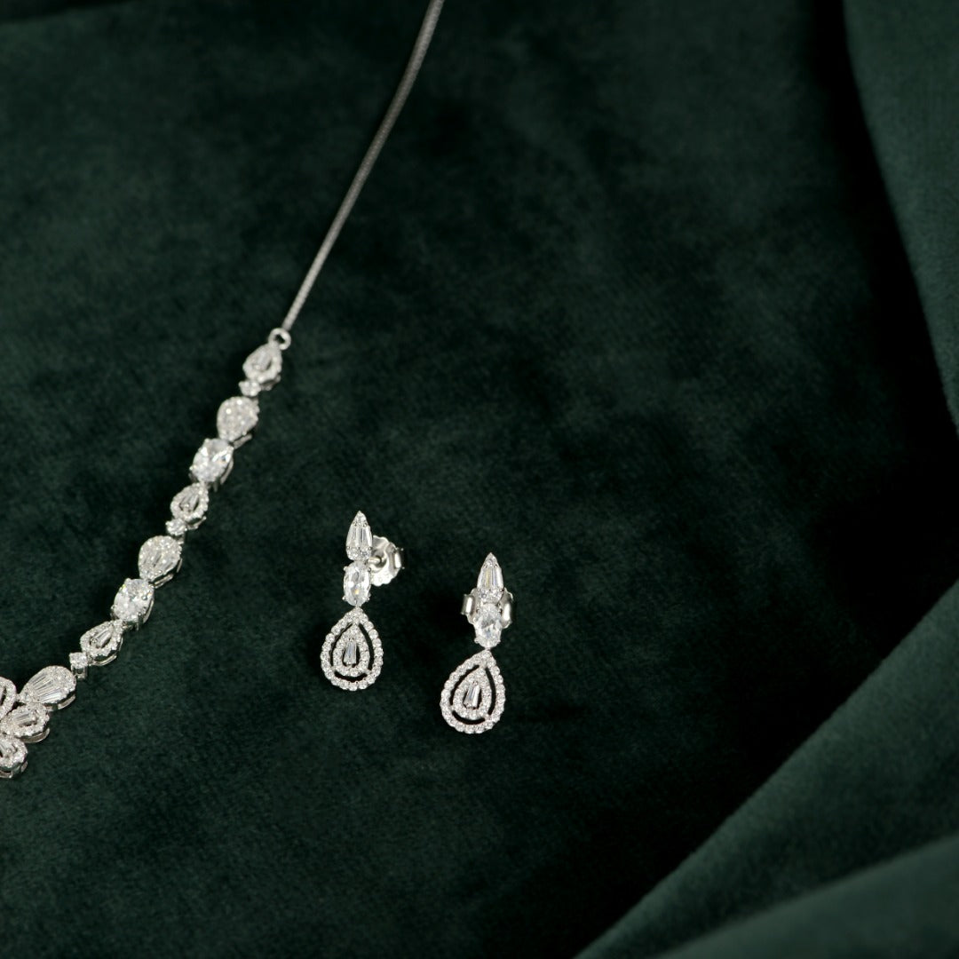 Silver Floral Drop Set
