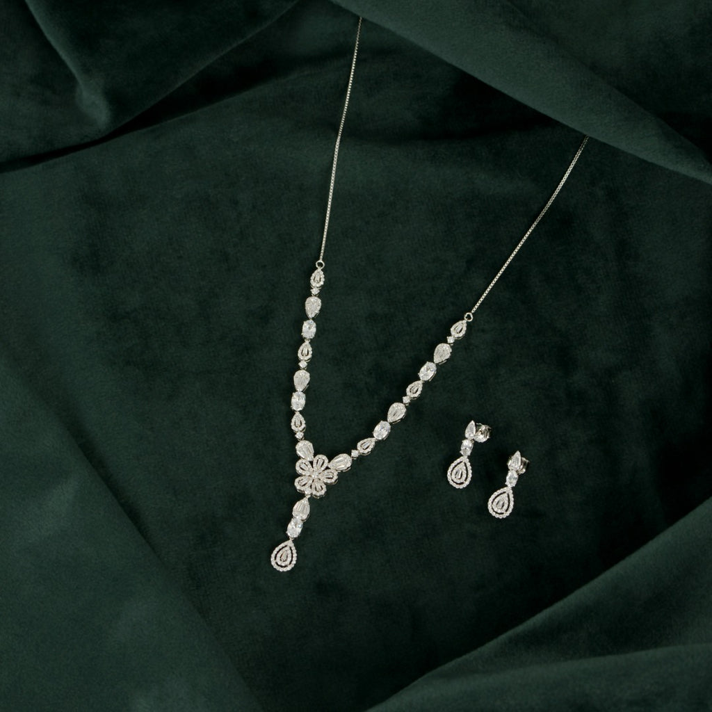 Silver Floral Drop Set