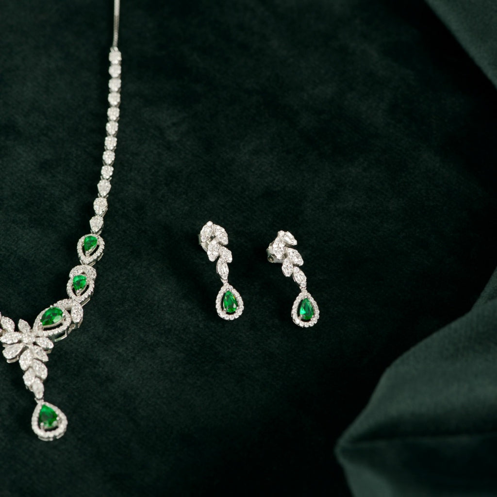 Silver Emerald Vine Set