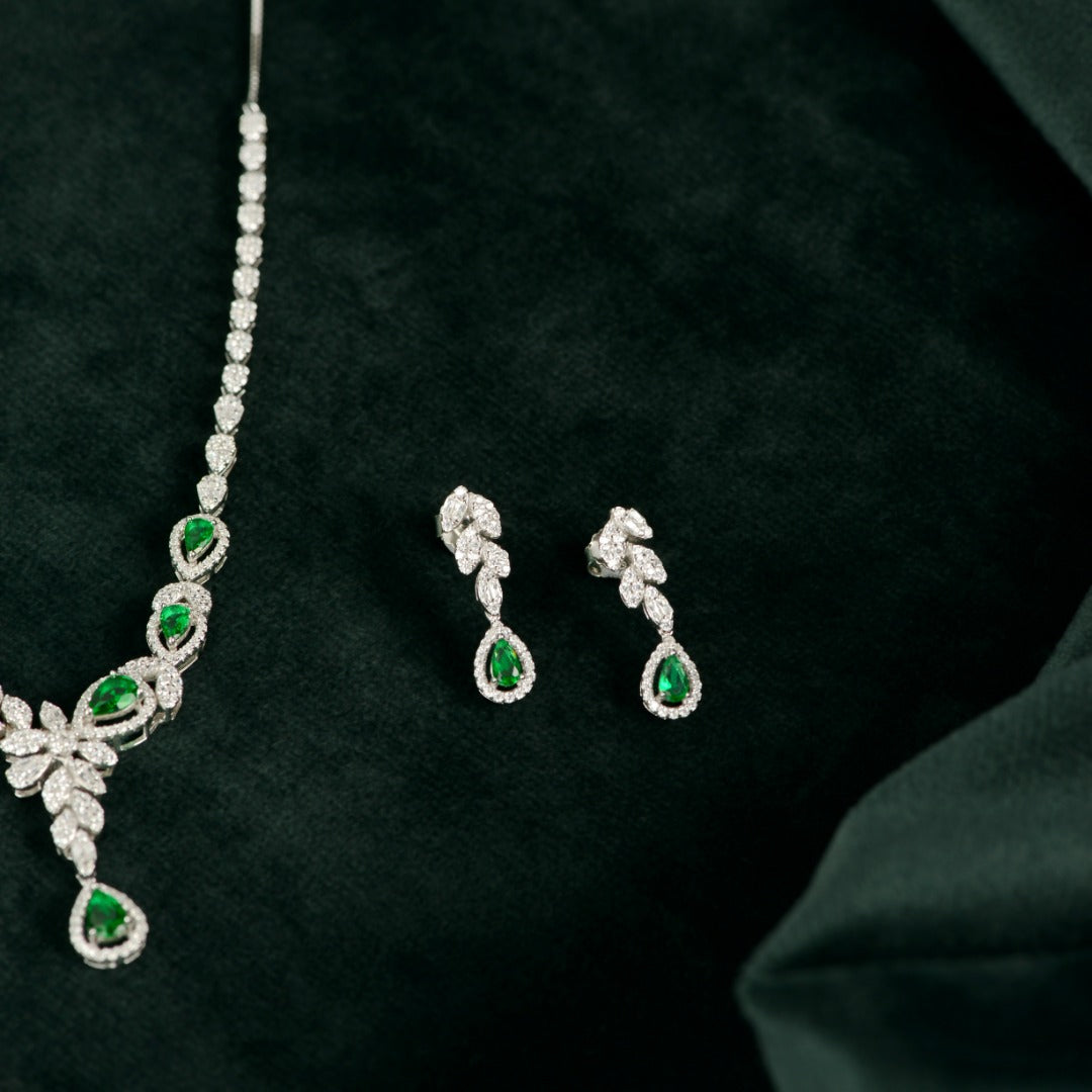 Silver Emerald Vine Set