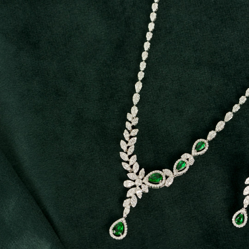 Silver Emerald Vine Set
