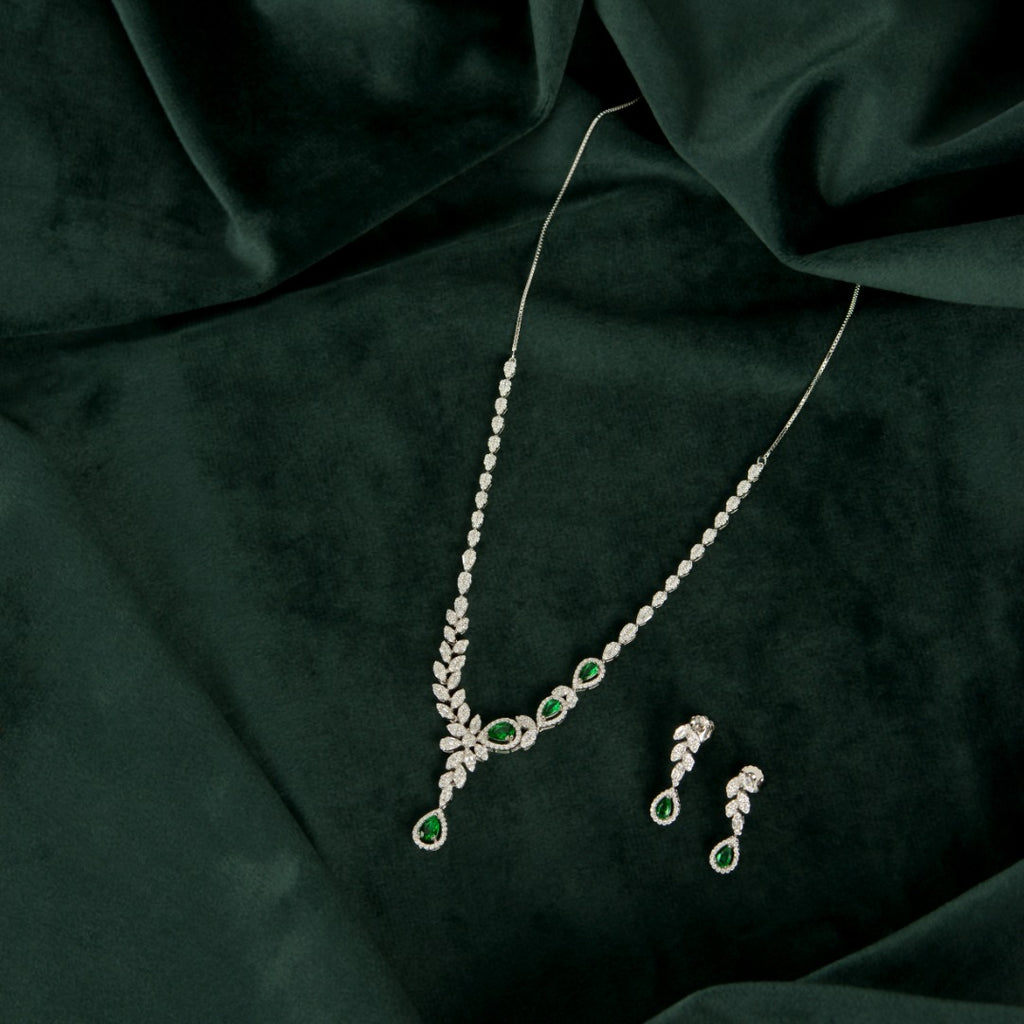 Silver Emerald Vine Set