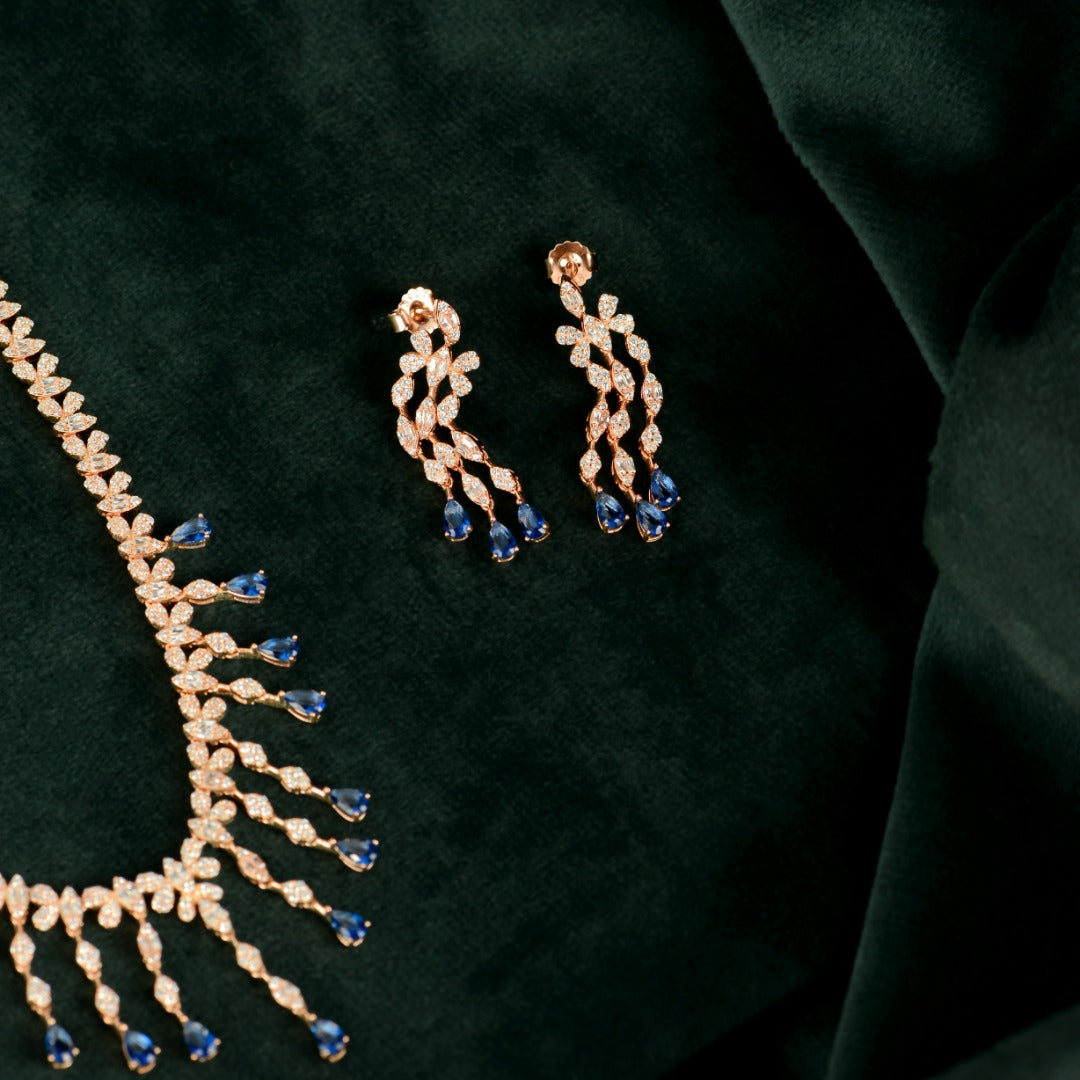 Rose Gold Sapphire Fringe Set