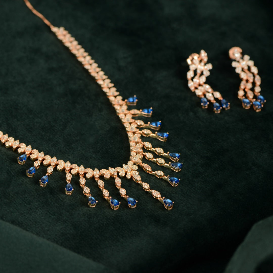 Rose Gold Sapphire Fringe Set