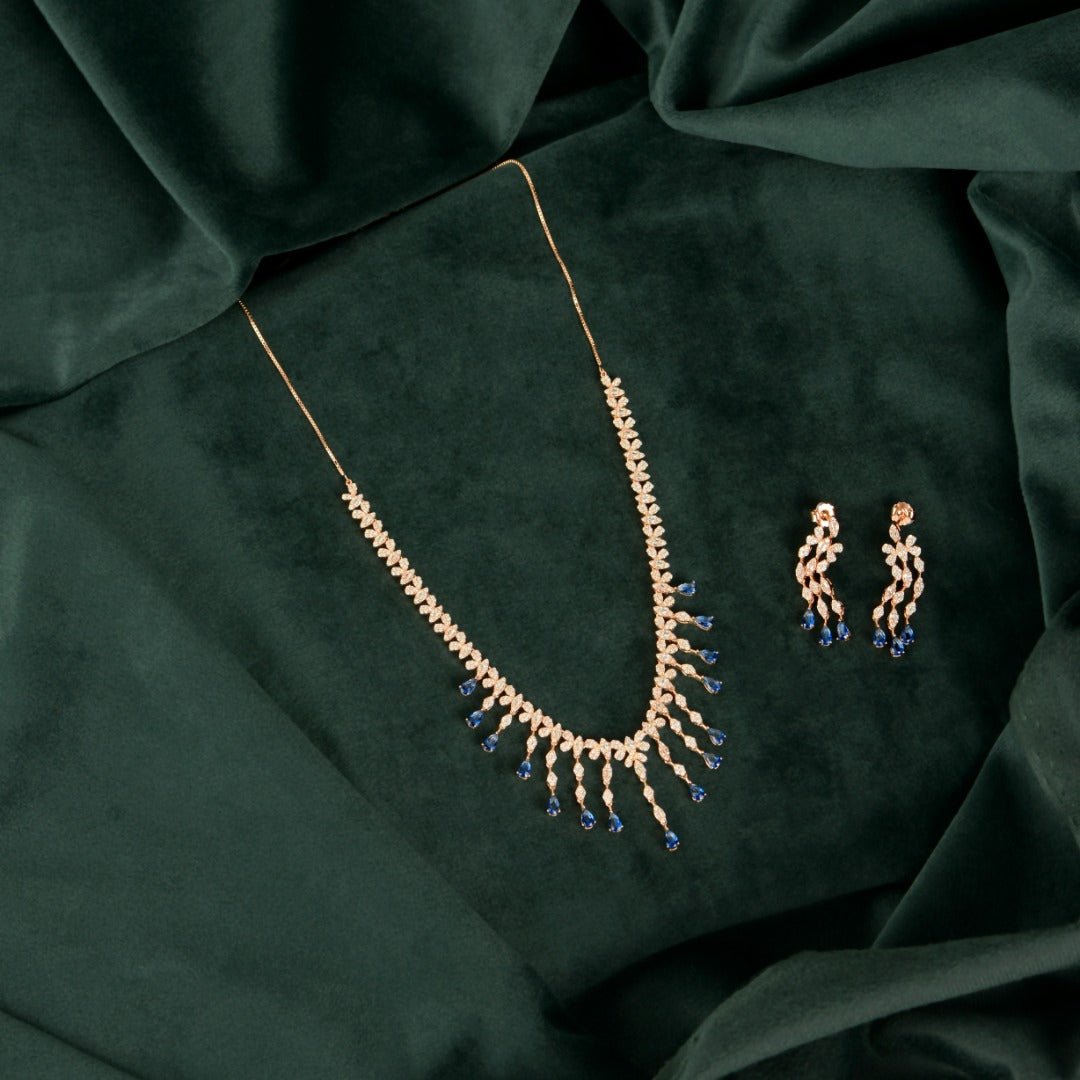 Rose Gold Sapphire Fringe Set