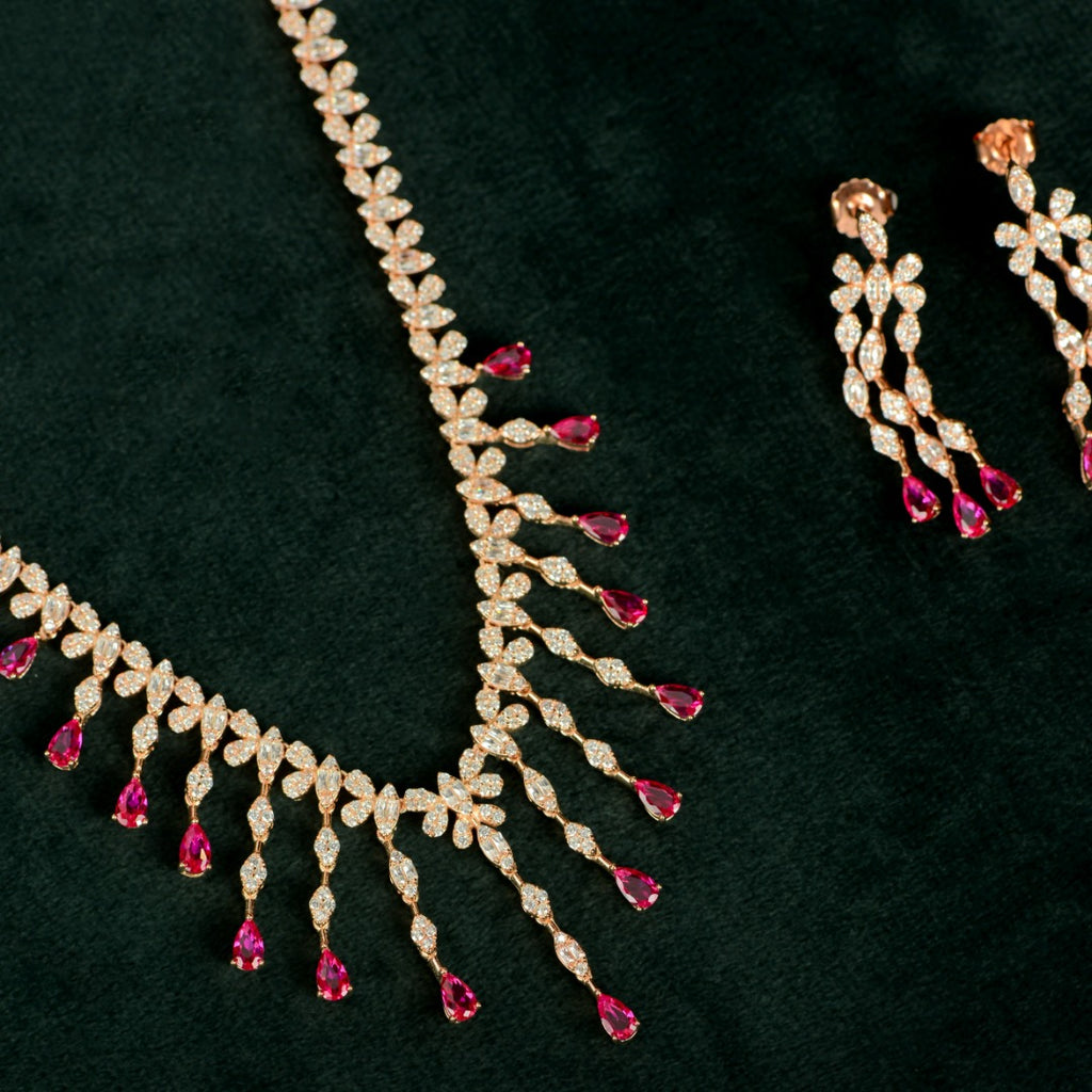 Rose Gold Ruby Fringe Set
