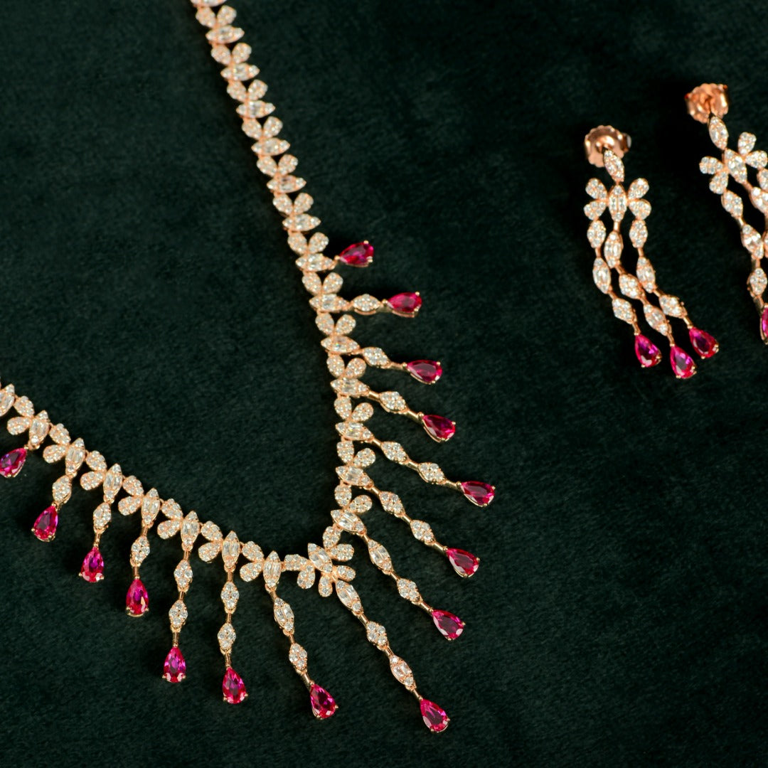 Rose Gold Ruby Fringe Set
