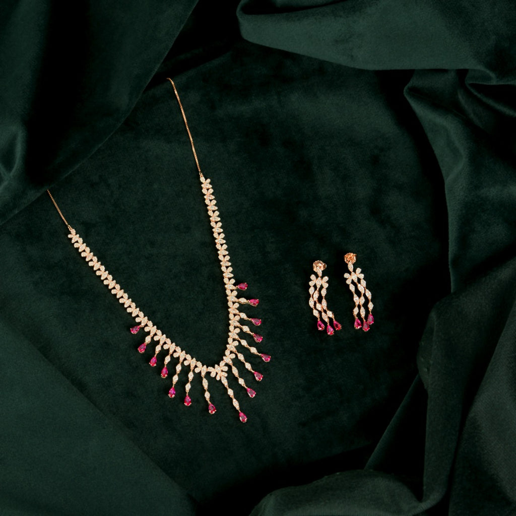 Rose Gold Ruby Fringe Set