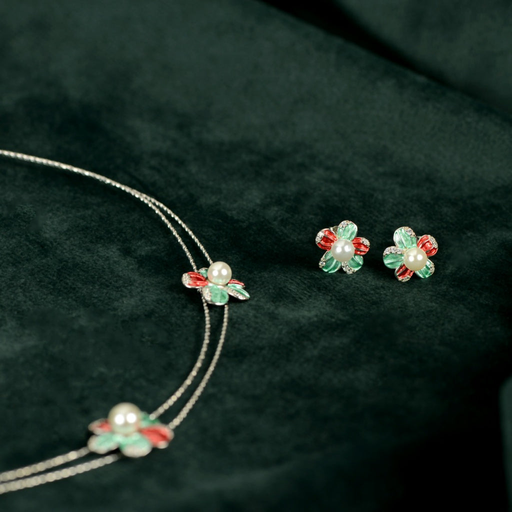 Silver Pearl Flower Set