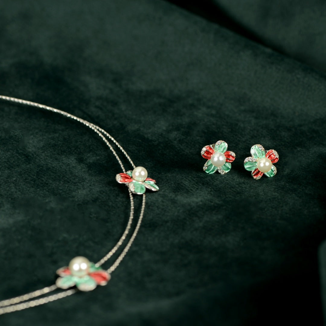 Silver Pearl Flower Set