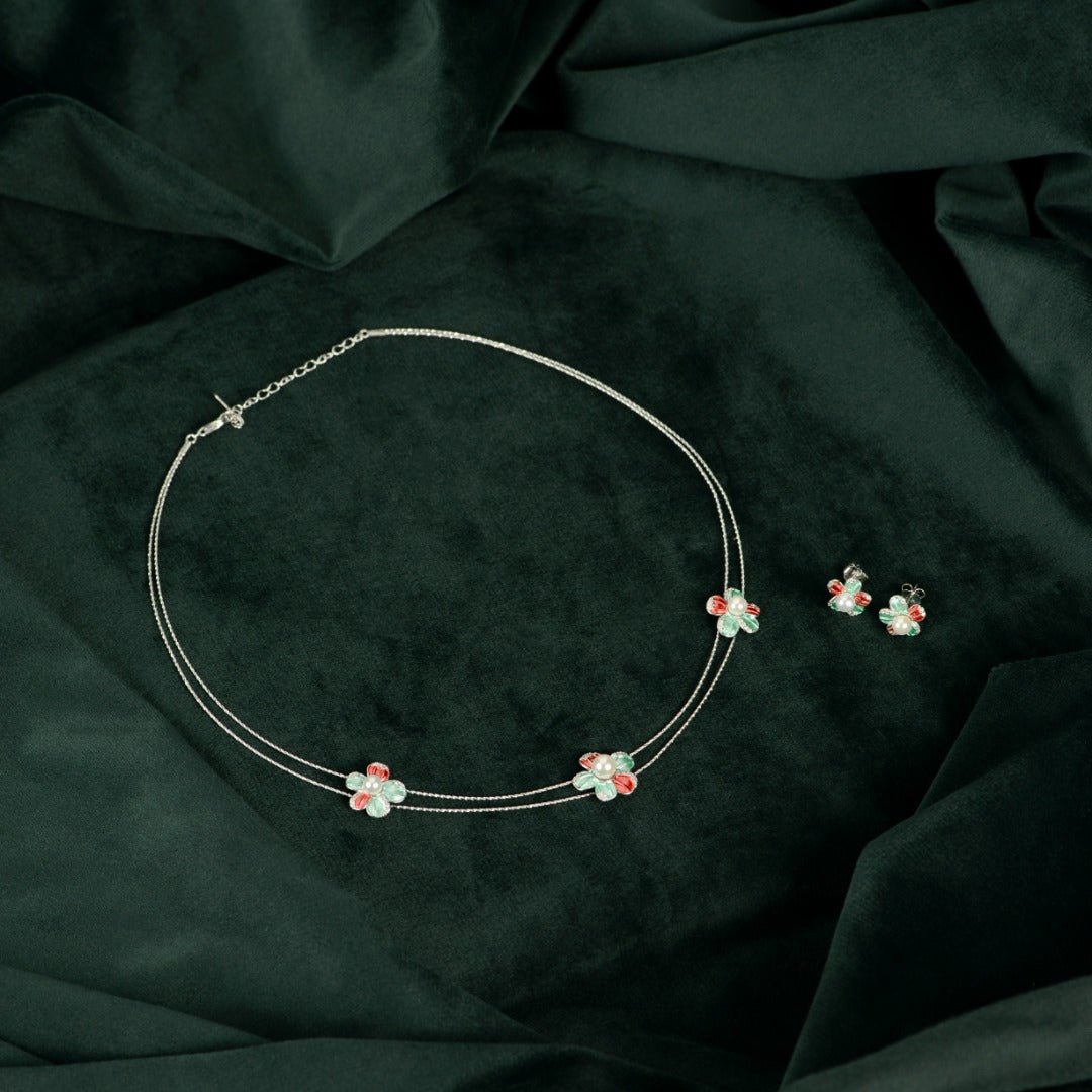 Silver Pearl Flower Set