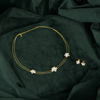 Gold Blue Pearl Flower Set