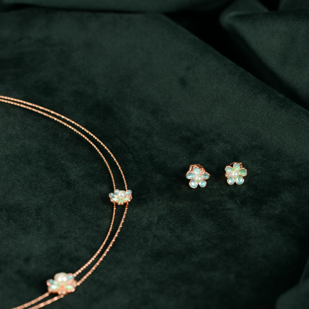 Rose Gold Mint Pearl Flower Set