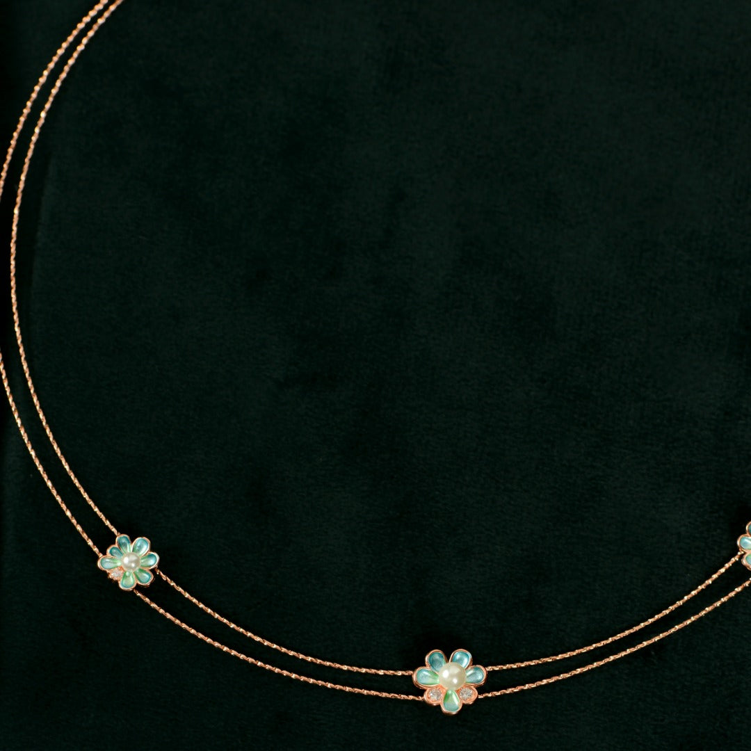 Rose Gold Mint Pearl Flower Set