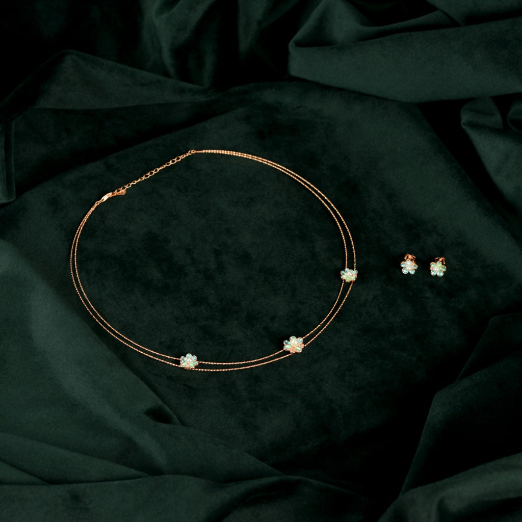 Rose Gold Mint Pearl Flower Set