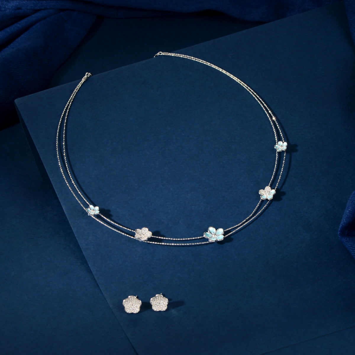 Silver Pavé Flower Set