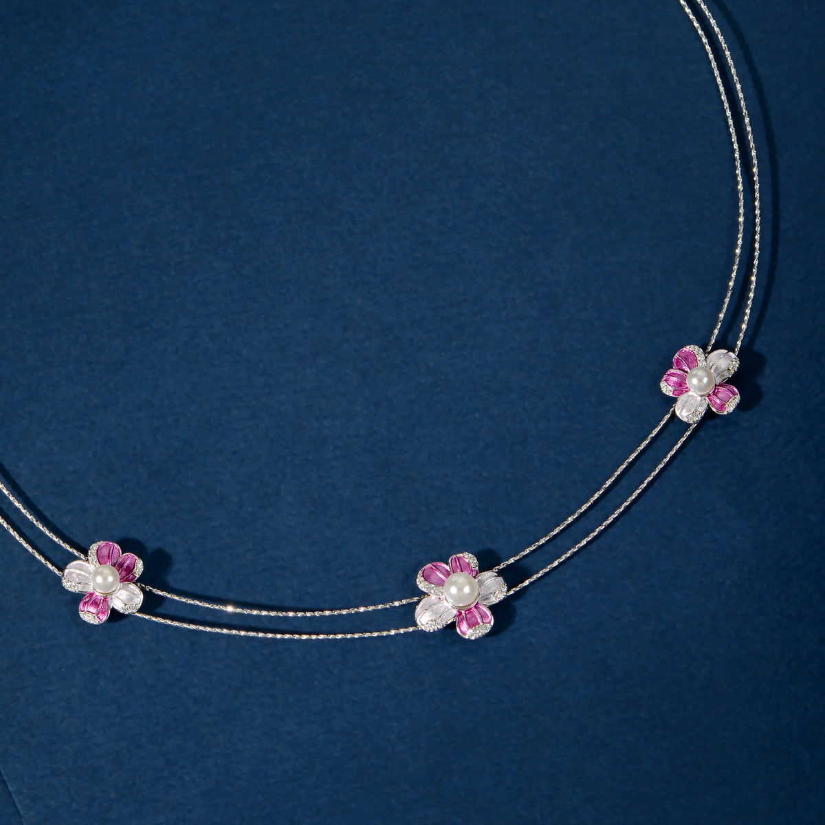 Silver Pink Pearl Flower Set