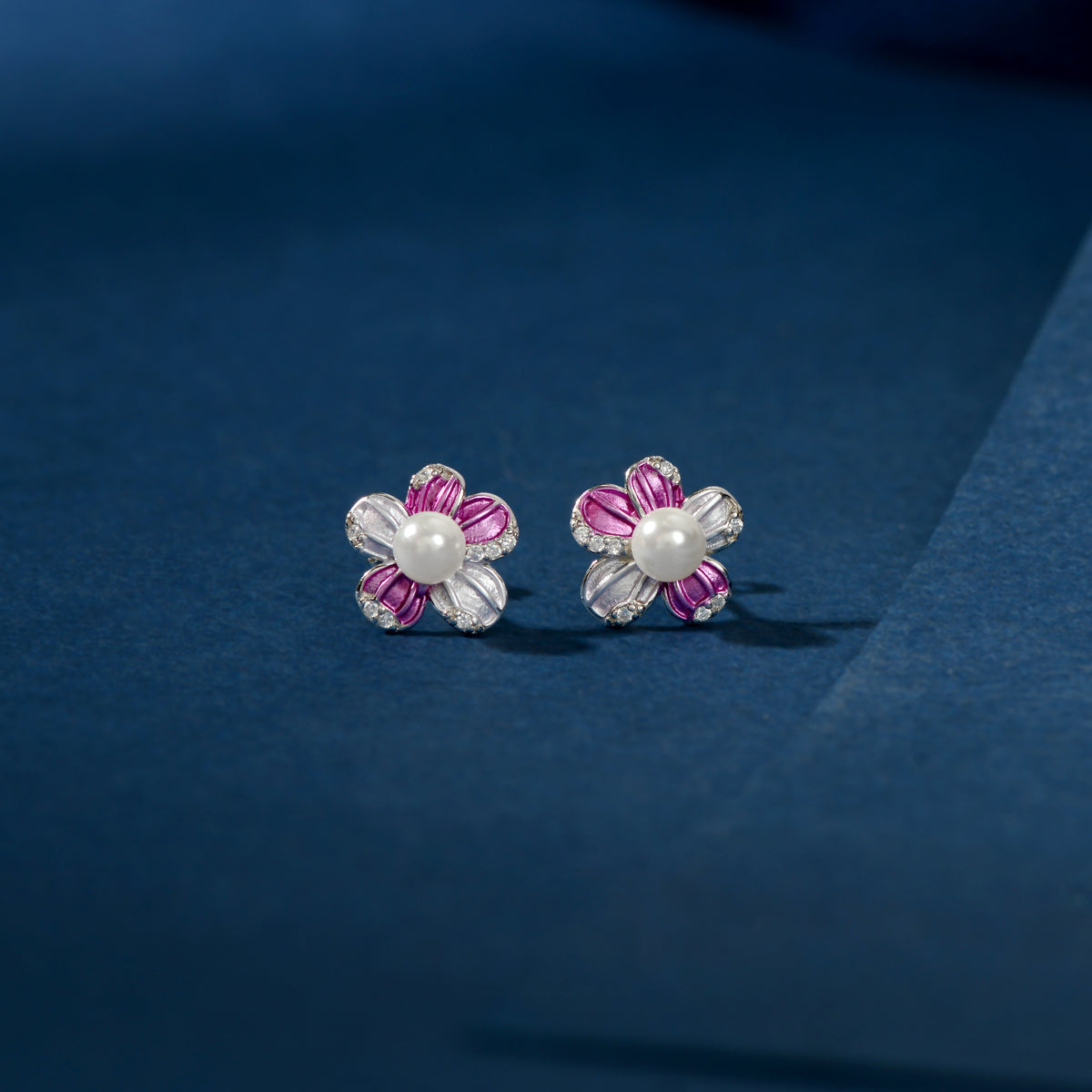 Silver Pink Pearl Flower Set