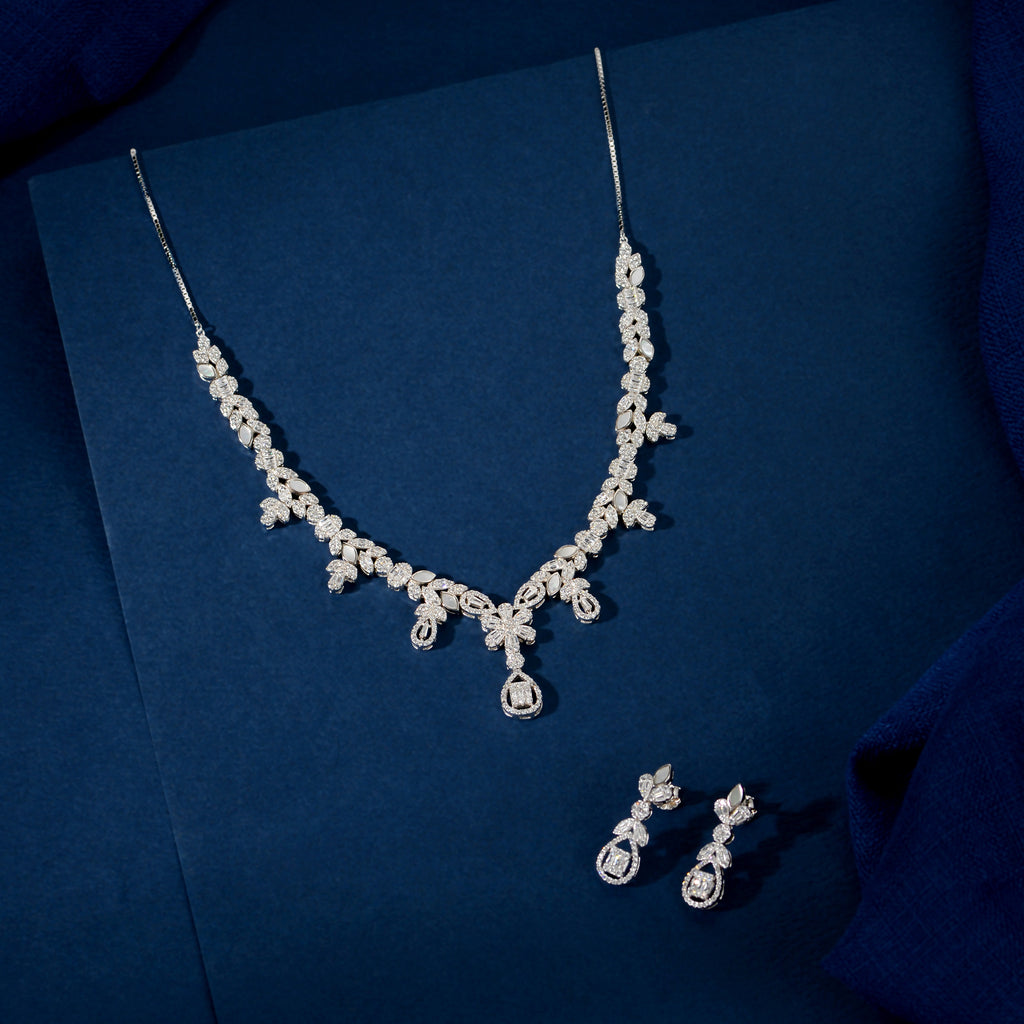 Silver Baguette Floral Set