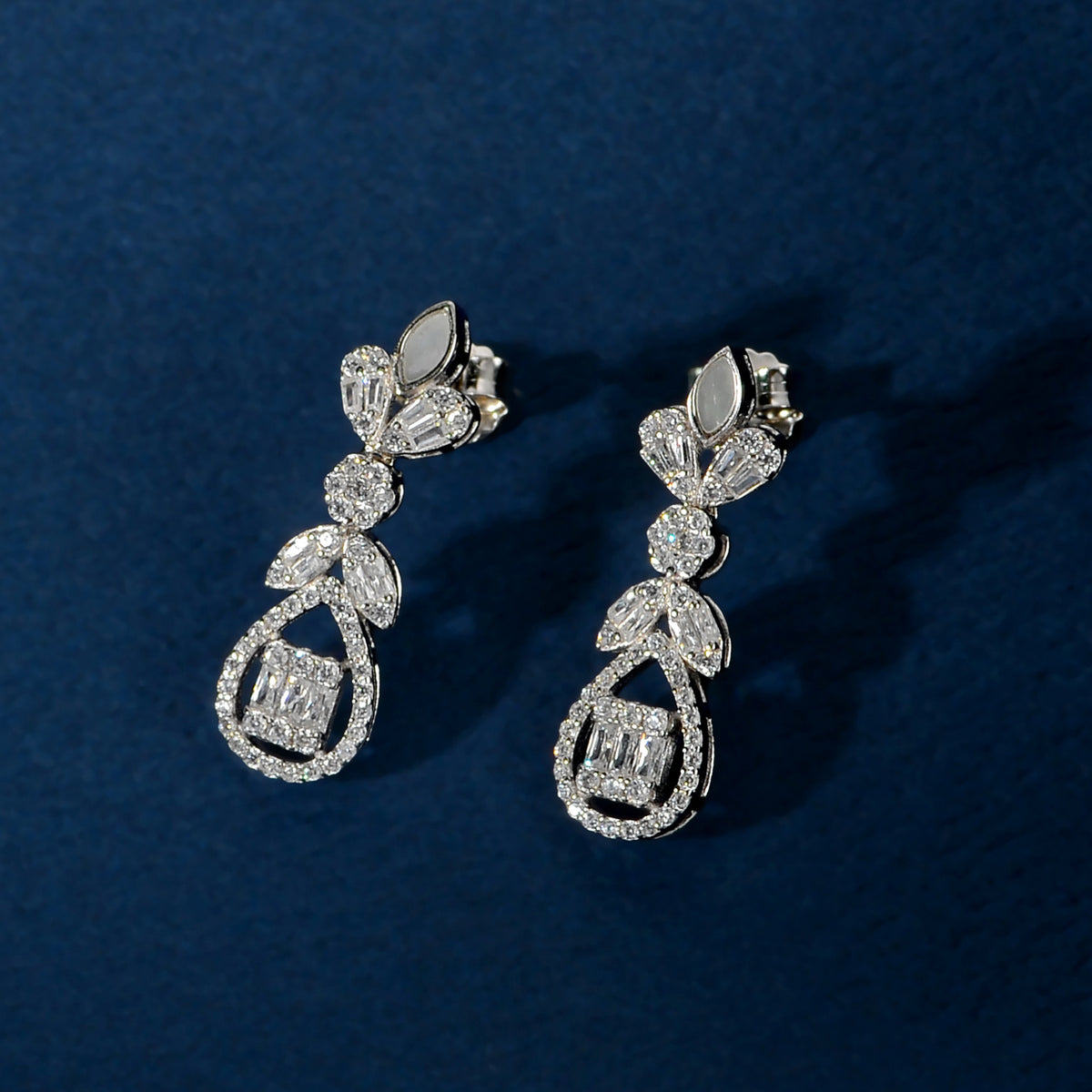 Silver Baguette Floral Set