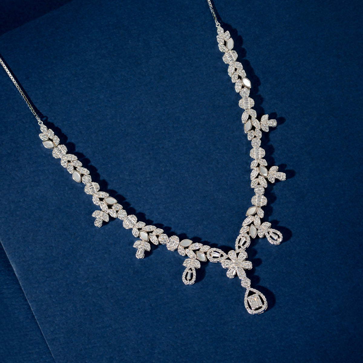 Silver Baguette Floral Set