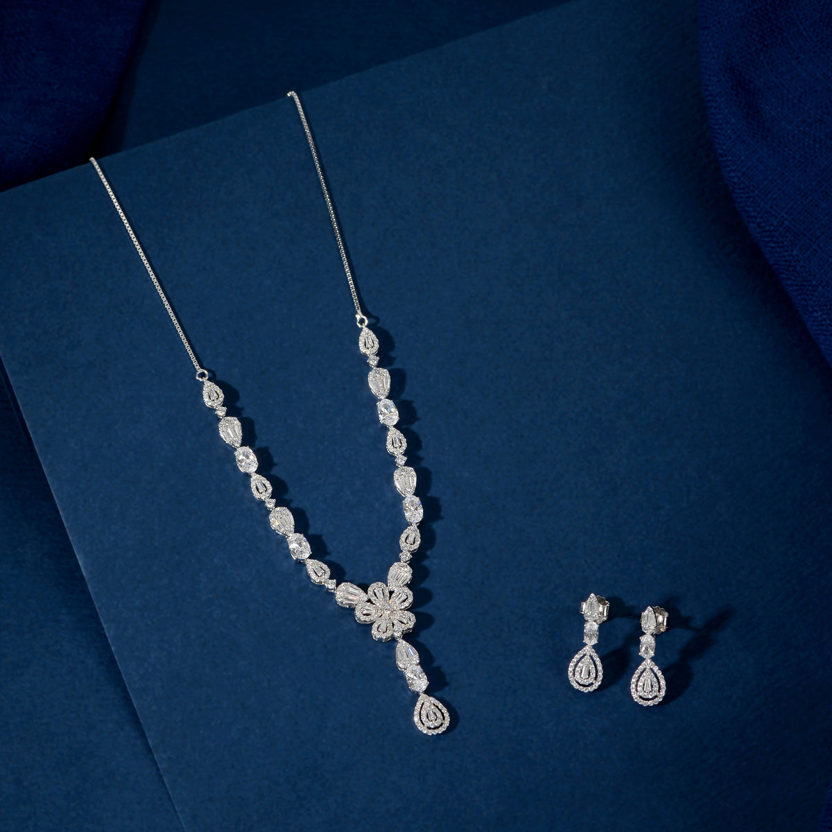Silver Floral Drop Set