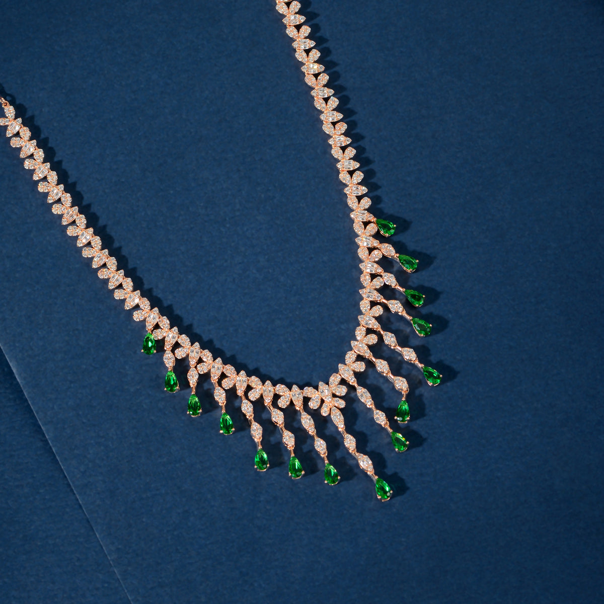 Rose Gold Emerald Drop Fringe Set