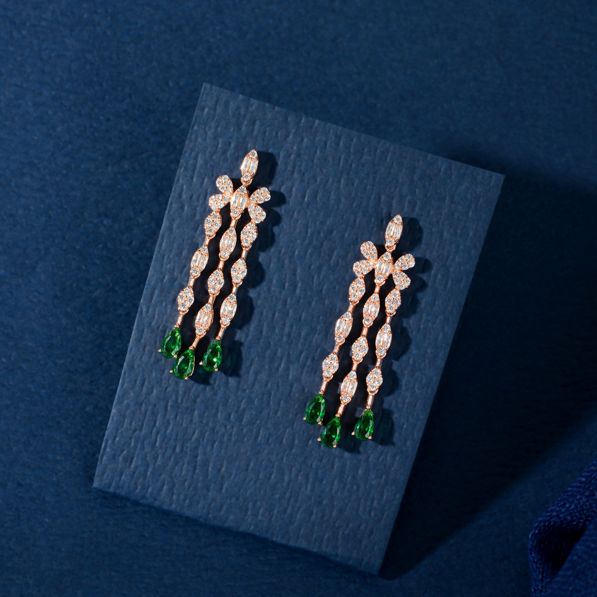 Rose Gold Emerald Drop Fringe Set