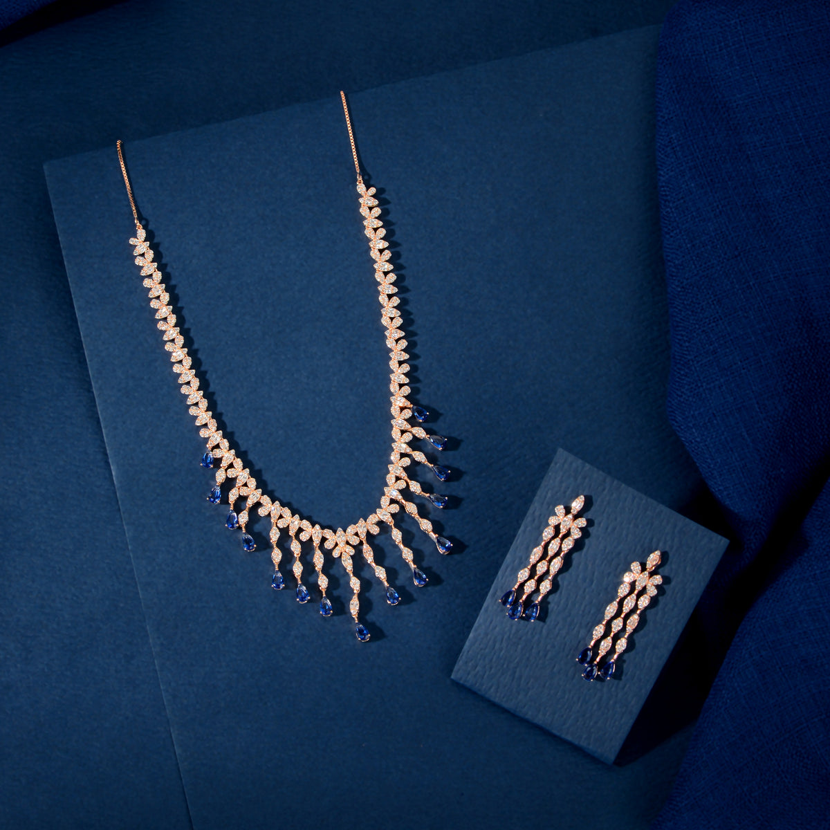 Rose Gold Sapphire Fringe Set