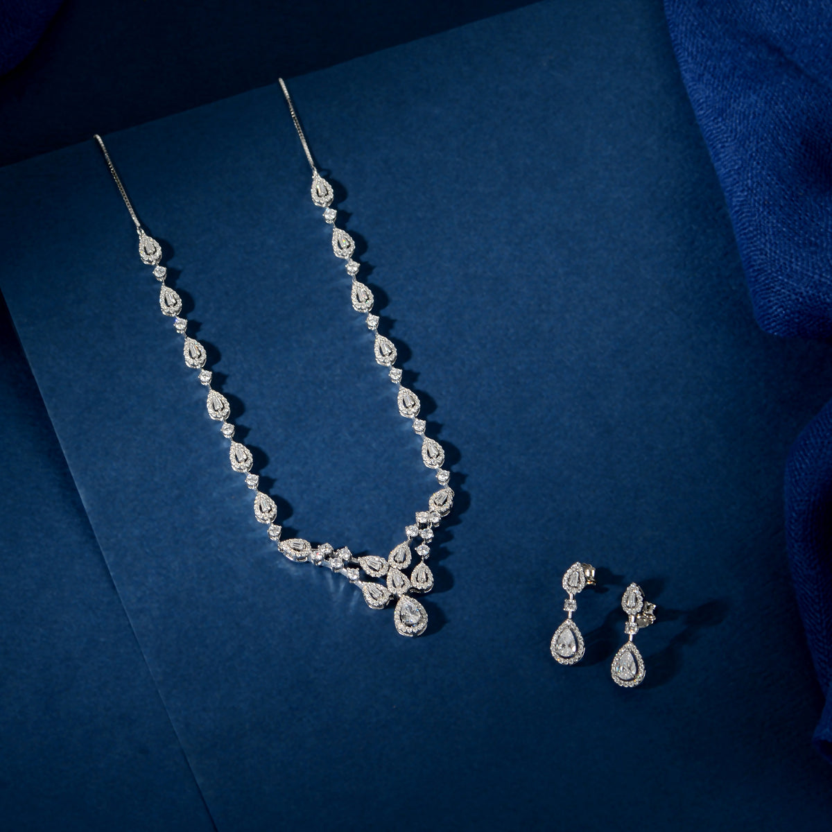 Silver Teardrop Halo Bridal Set
