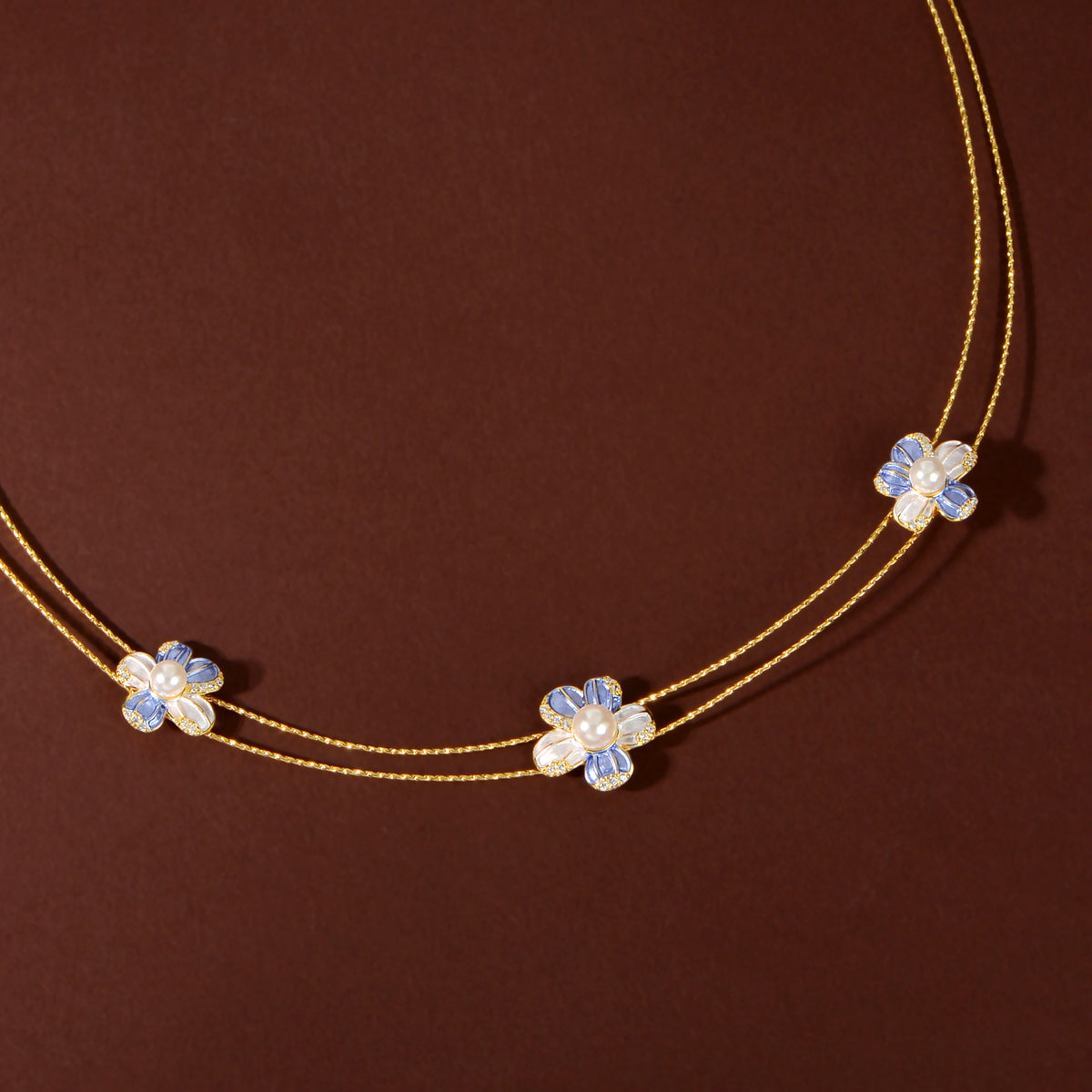 Gold Blue Pearl Flower Set