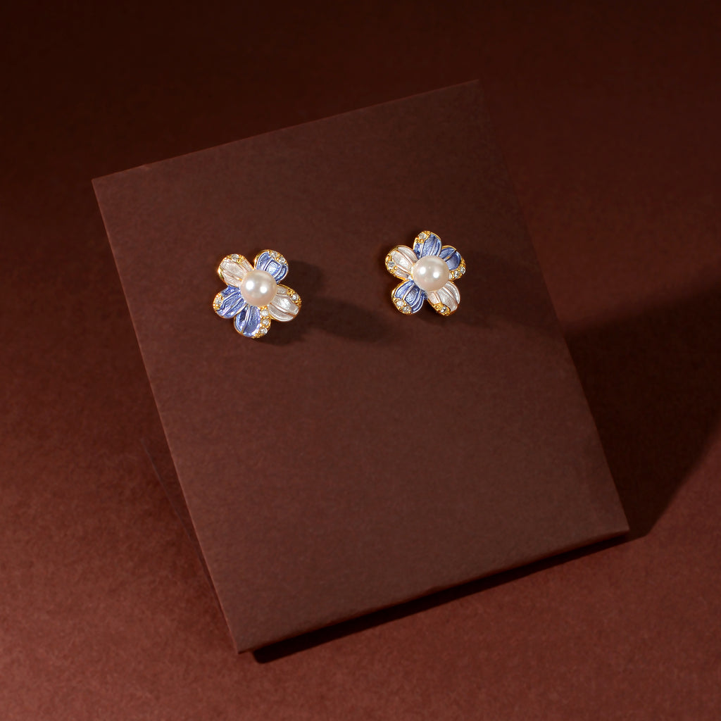 Gold Blue Pearl Flower Set