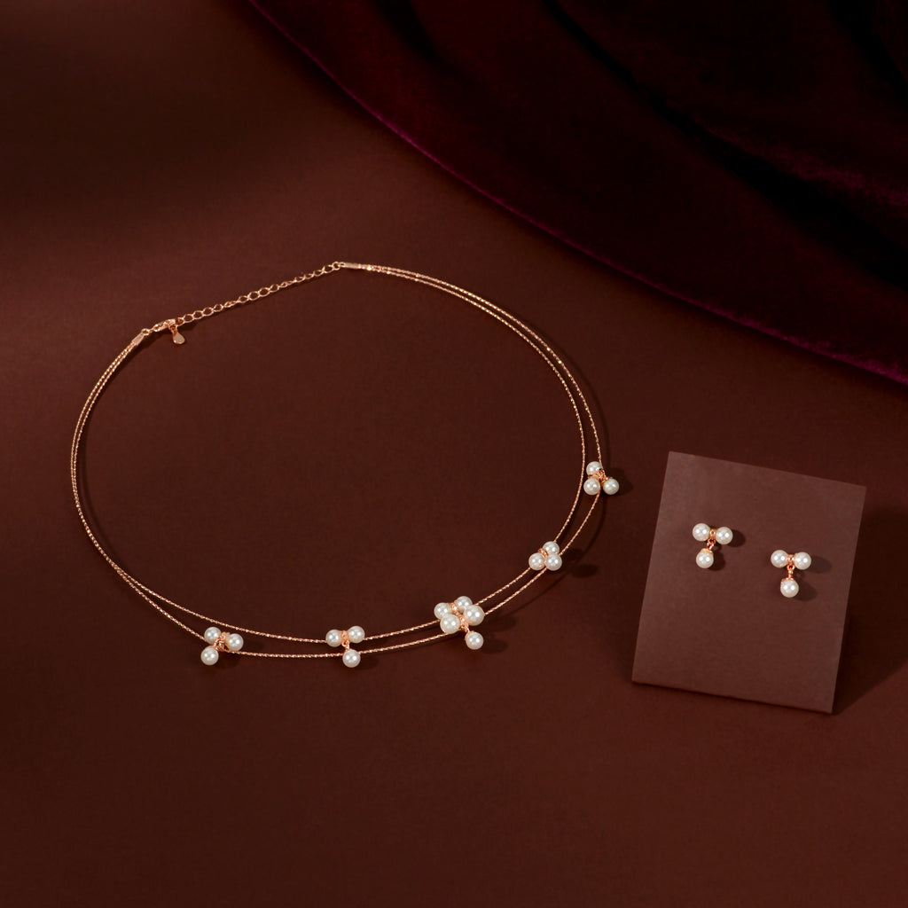 Gold Pearl Cluster Drop Set