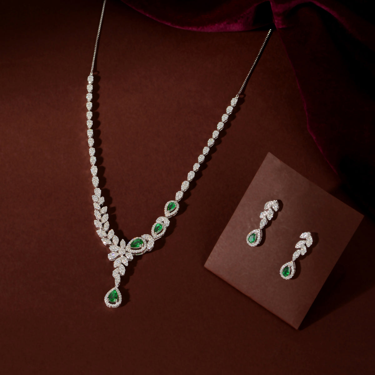 Silver Emerald Vine Set