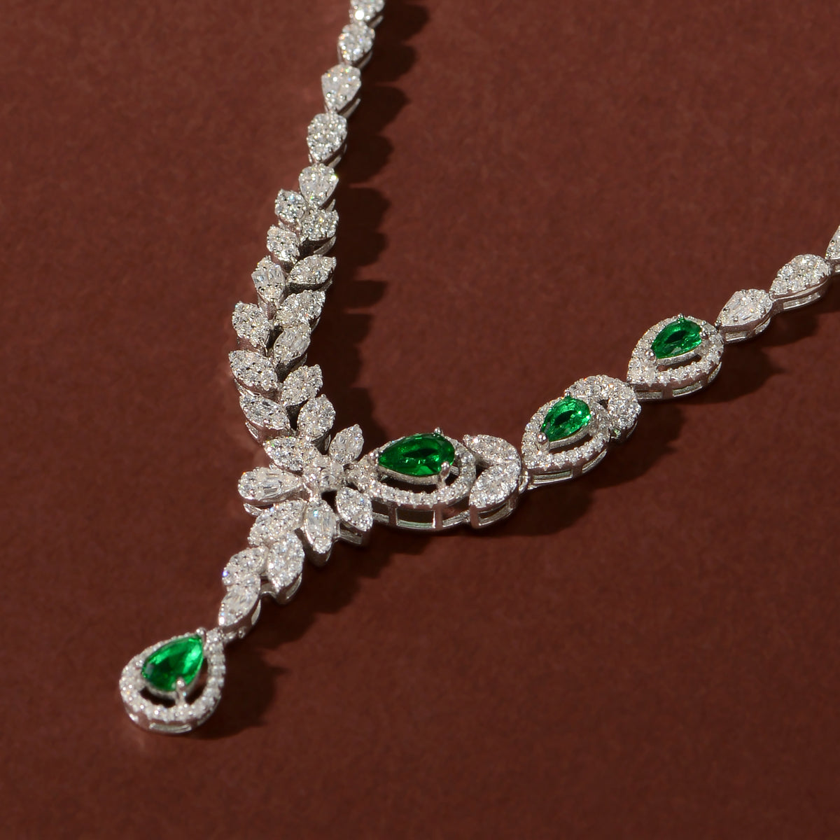 Silver Emerald Vine Set