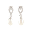 White Pearl Drop Earrings Adorned with Sparkling Stones