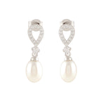White Pearl Drop Earrings Adorned with Sparkling Stones
