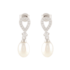 White Pearl Drop Earrings Adorned with Sparkling Stones