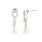White Pearl Drop Earrings Adorned with Sparkling Stones