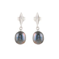 Silver Earrings with Hanging Black Pearl